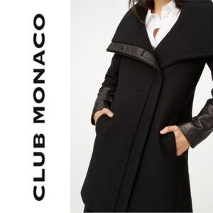 Club Monaco Women's Black Trench Coat with Leather Accents